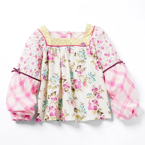 Matilda Jane Enchanted Garden Art School Mixed-Print Peasant Top Size 6 - Picture 4 of 12